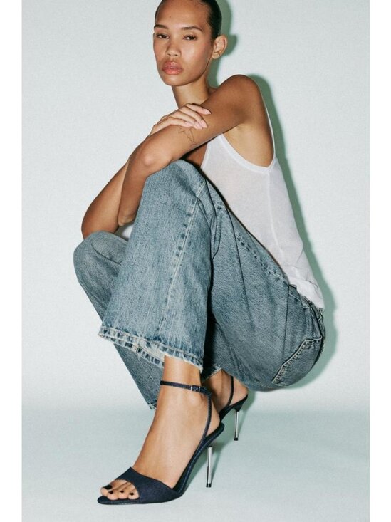 ZARA HIGH-HEELED DENIM SANDALS - Picture 2 of 6